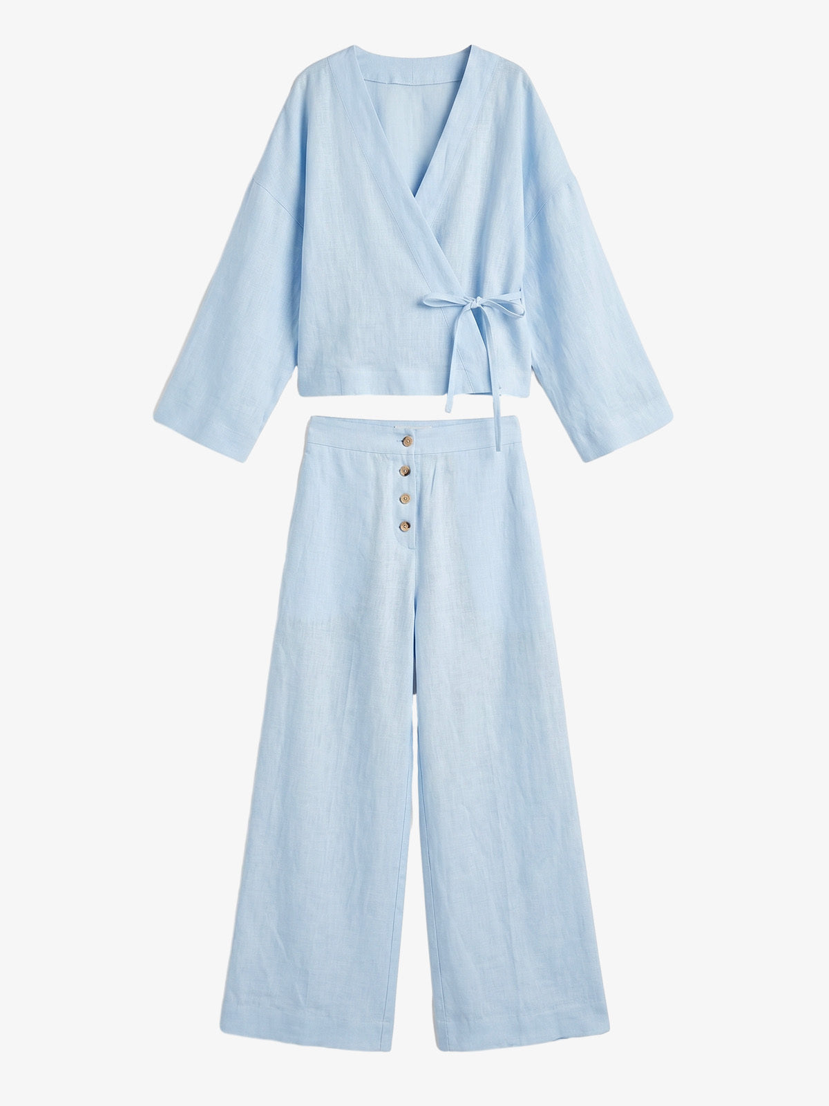 Linen Wrap Top Wide Leg Set