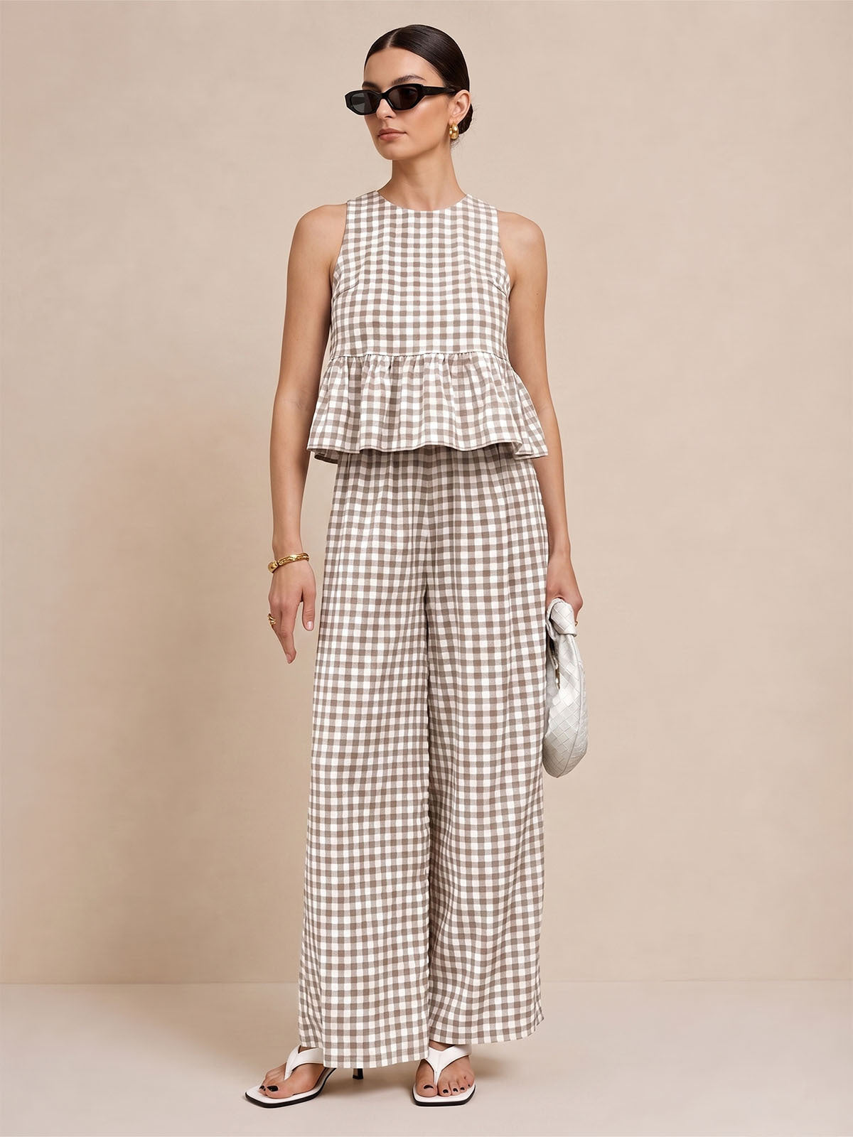 Gingham Ruffle Hem Tank Top