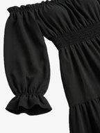 Boho Off-Shoulder Smocked Slit Maxi Dress