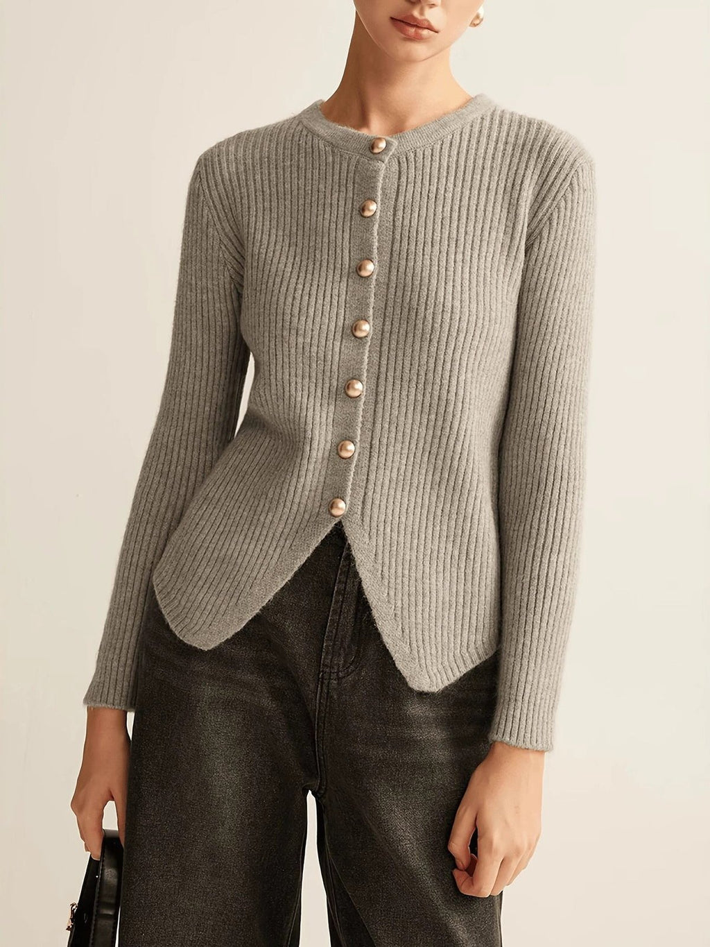 Gold Button Ribbed Cardigan