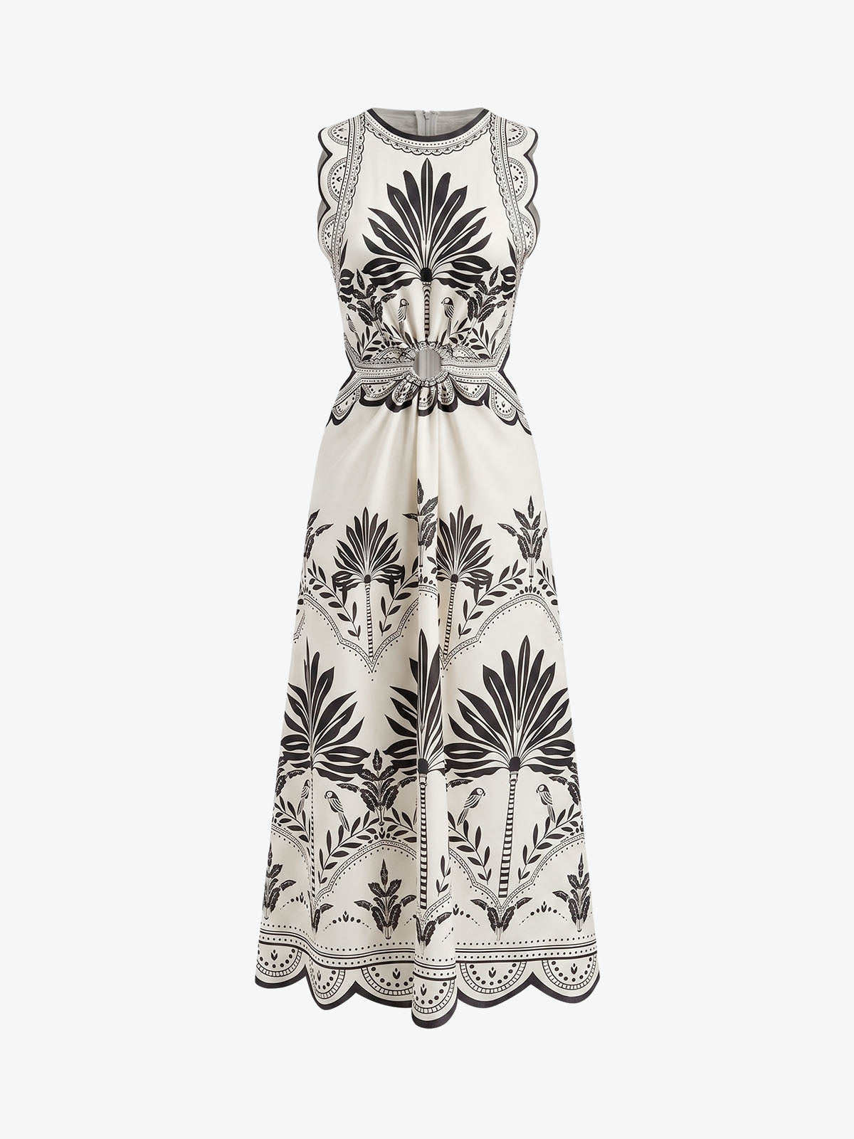 Floral Cut Out Waist Midi Dress