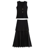 Wool Blend Knit Vest Midi Skirt Set