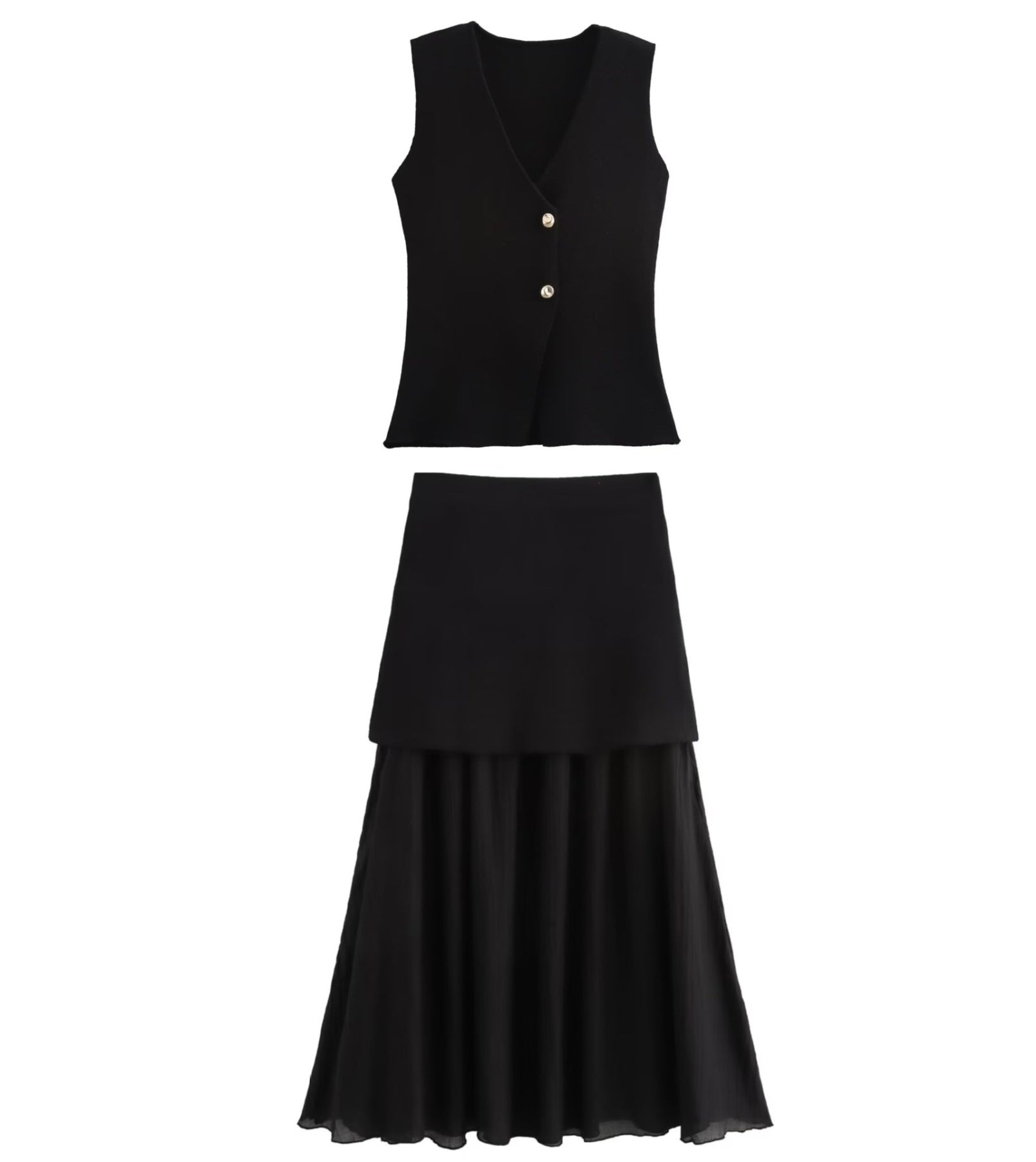 Wool Blend Knit Vest Midi Skirt Set