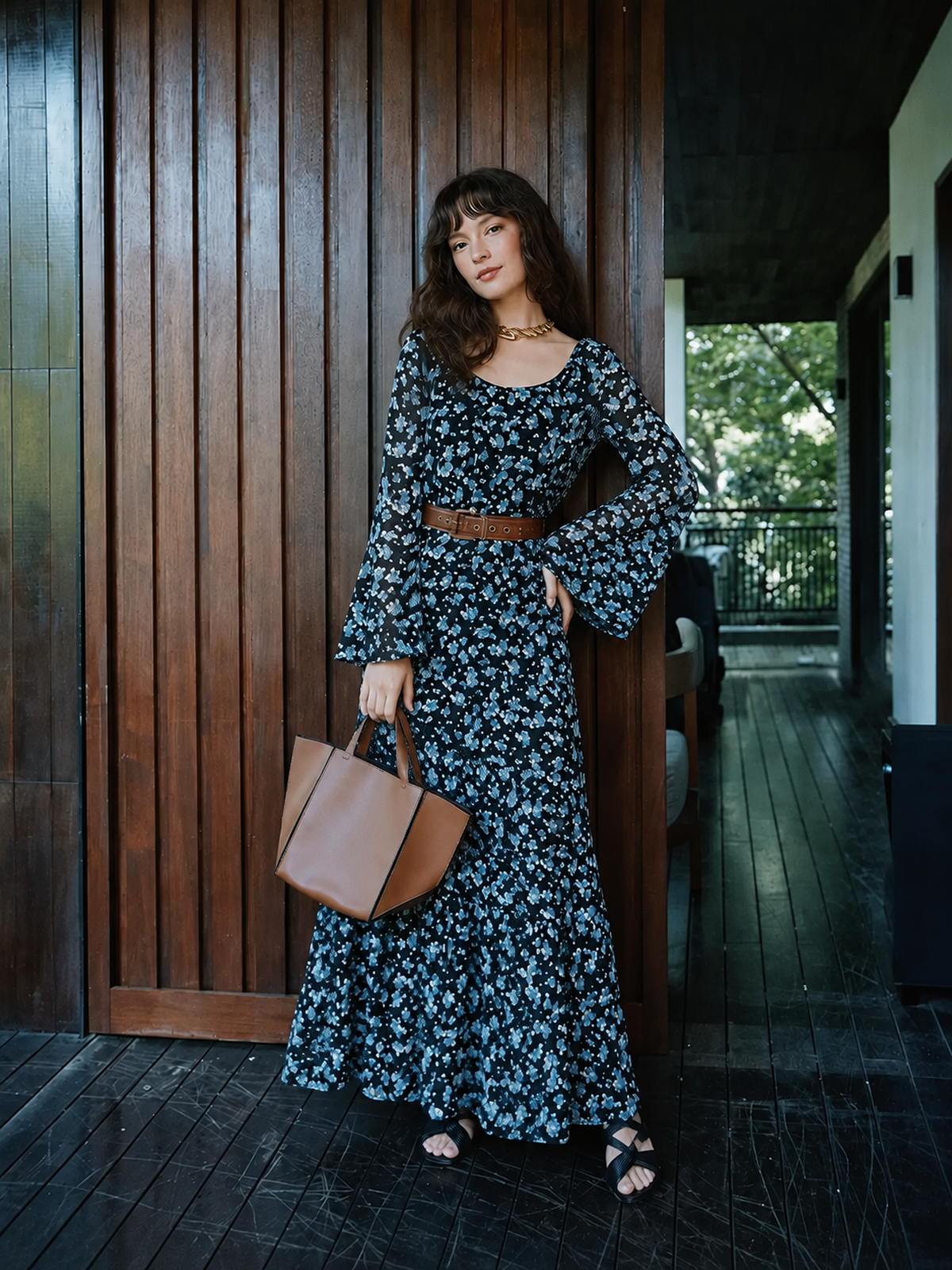 Belted Floral Maxi Dress