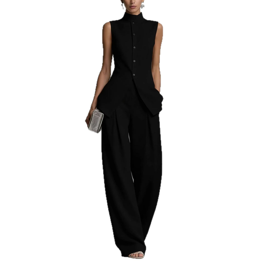 High-Neck Sleeveless Vest & Wide-Leg Pants Set