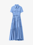 Tiered Cotton Linen Shirt Dress