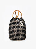 Handwoven Beaded Bucket Bag with Bamboo Handles