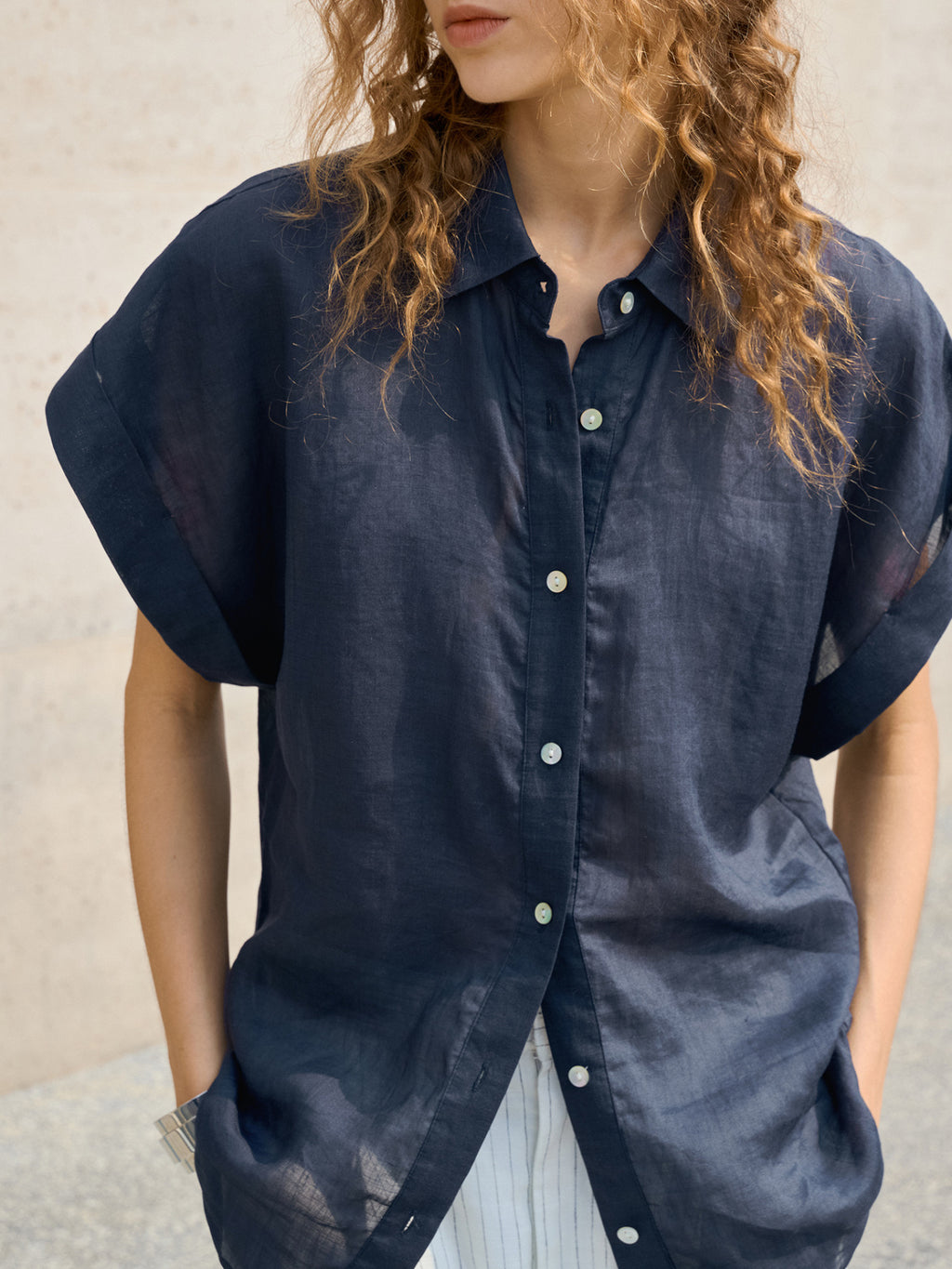 Cinched Waist Casual Linen Shirt