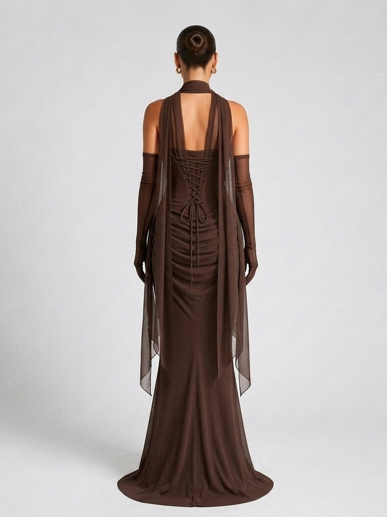 Strapless Mesh Two-Piece Evening Maxi Dress