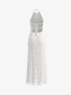 Halter Neck Backless Ruched Maxi Dress