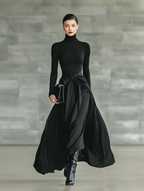 Set aus Satin-Maxirock mit Bow Belt und Rollkragen-Top