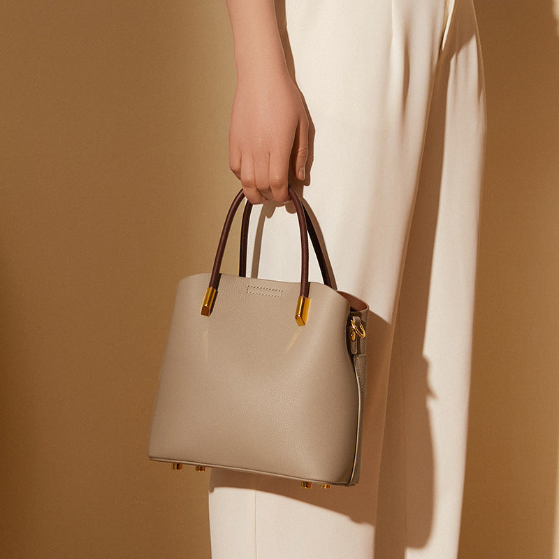 Soft Cowhide Leather Bucket Bag