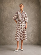 Stripe Belted Midi Shirt Dress