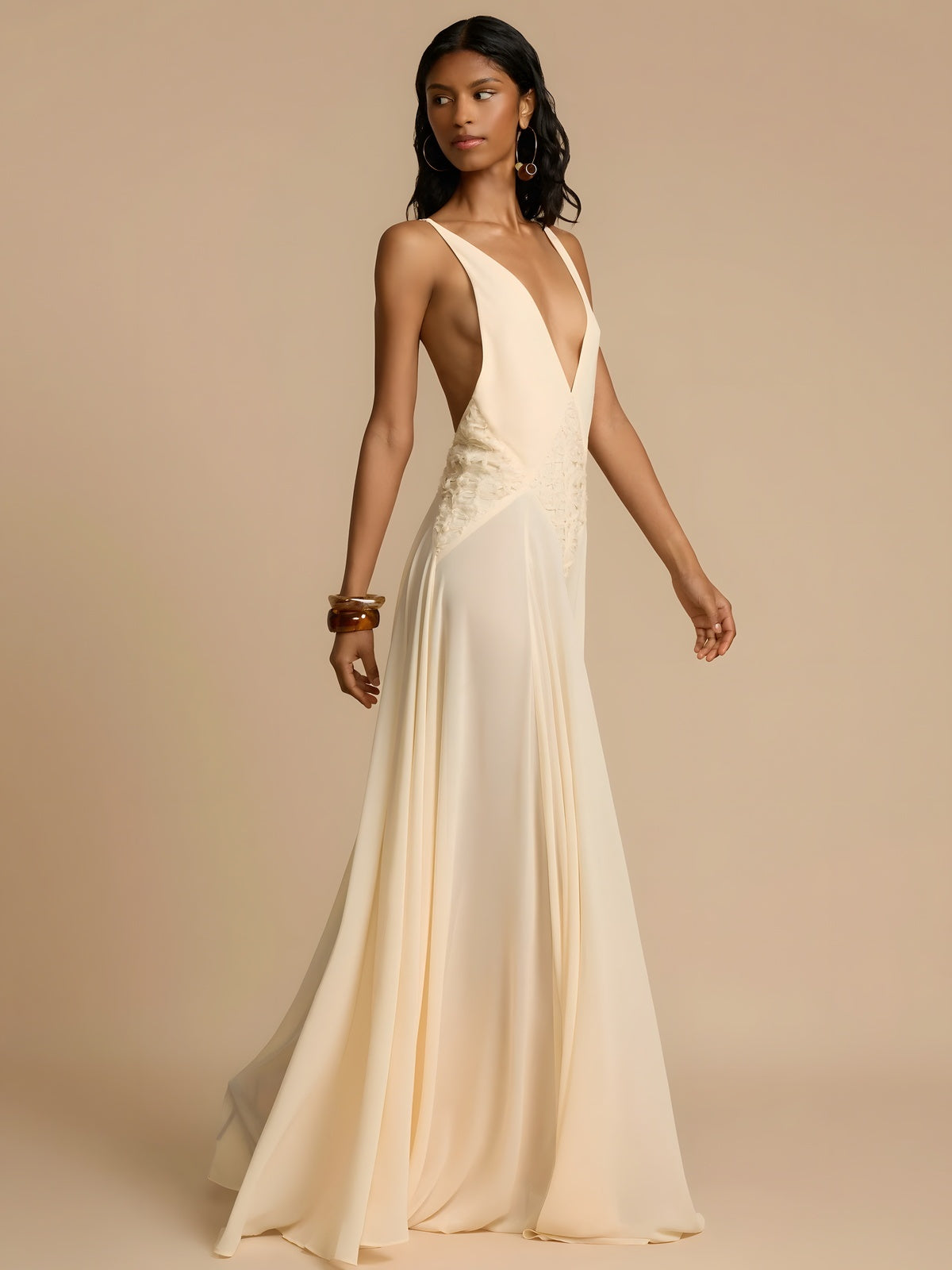 Cut-out Lace-panel Camisole Dress