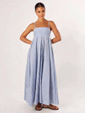 Striped Print Strapless Camisole Maxi Dress