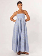 Striped Print Strapless Camisole Maxi Dress
