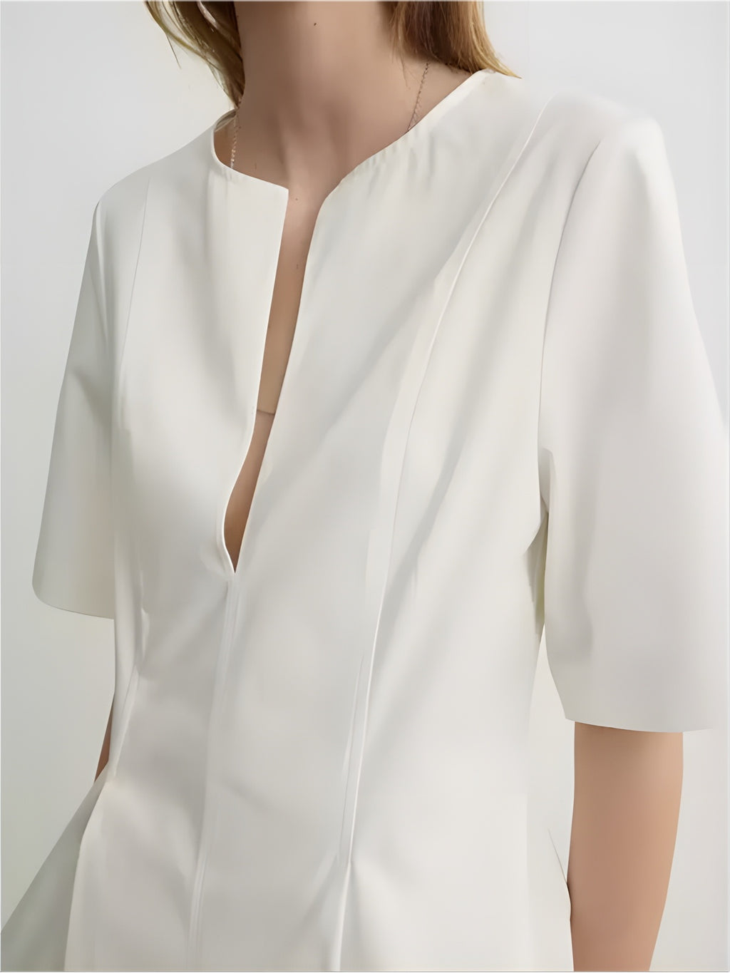 Split-Neck Cotton Tailored Blouse