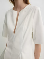 Split-Neck Cotton Tailored Blouse