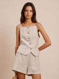 Button-Front Linen Sleeveless Vest