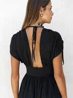 Deep V Neck Lace Up Backless Midi Dress