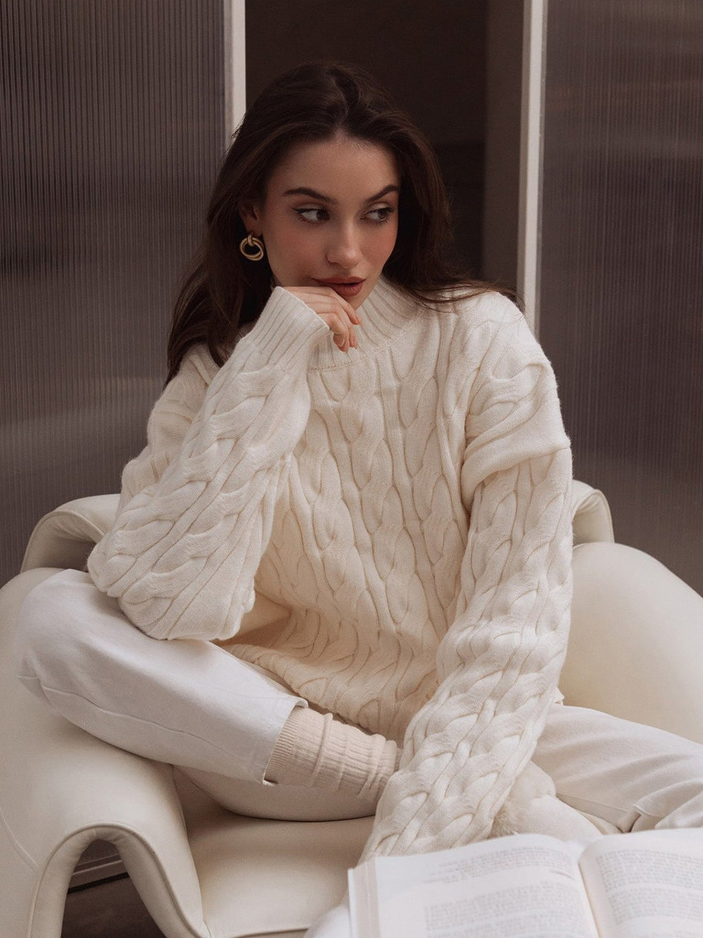 Mock-Neck Cable-Knit Sweater