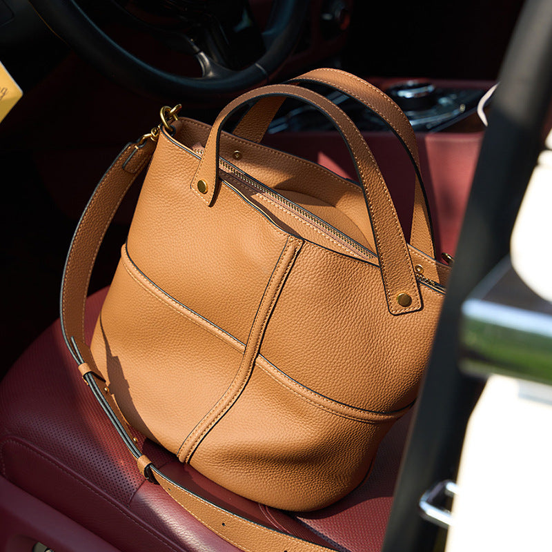 Soft Cowhide Leather Bucket Bag
