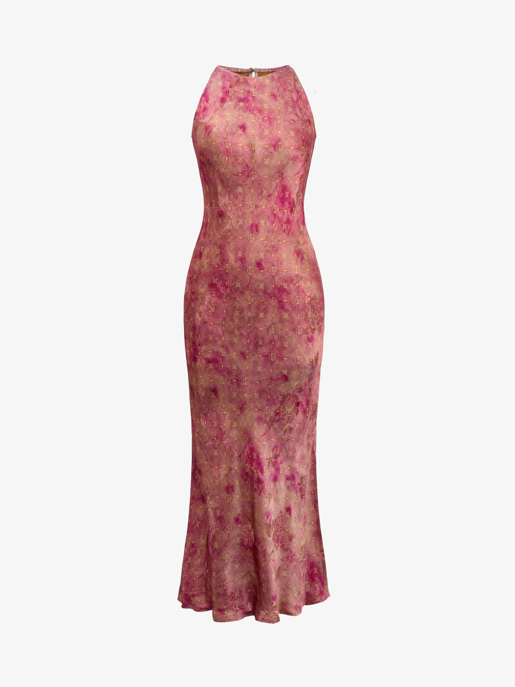 Rose Pink Abstract Motif Sleeveless Maxi Dress
