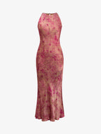 Rose Pink Abstract Motif Sleeveless Maxi Dress