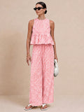 Gingham Ruffle Hem Tank Top