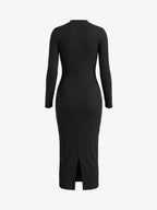 Ribbed Knit Chain Detail Midi Dress