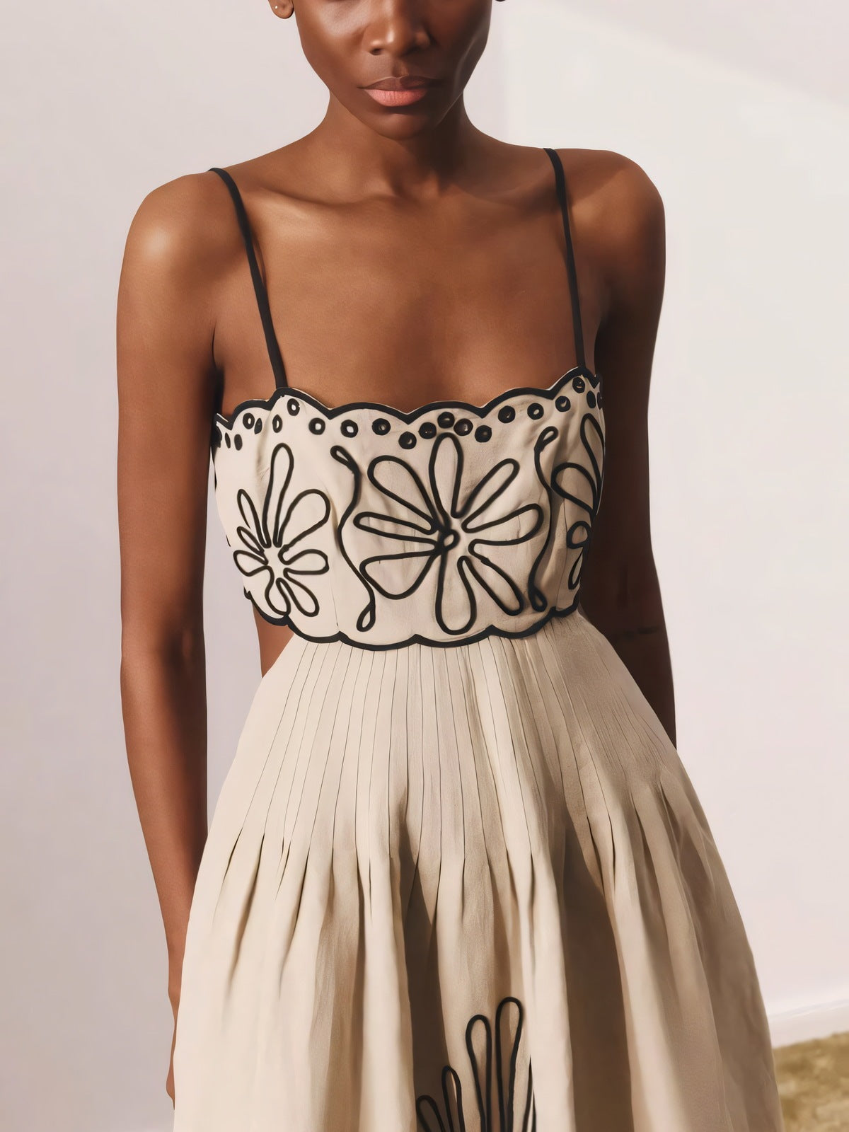 Embroidered Floral Blend Camisole Midi Dress