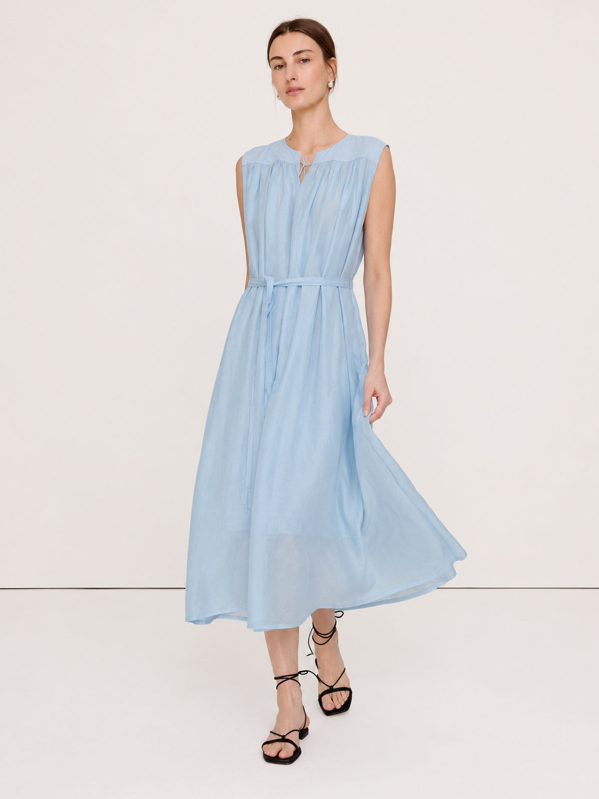 Gathered Tie-Waist Lyocell Midi Dress