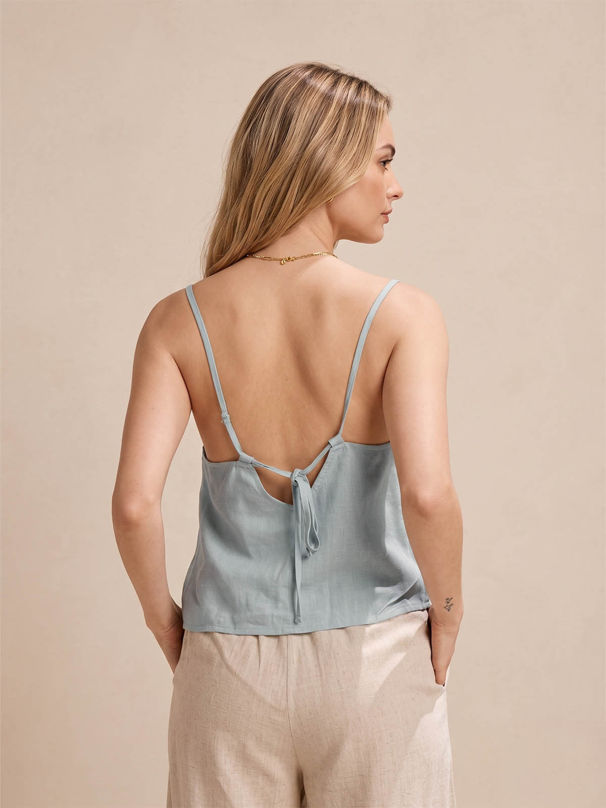 Tie-Back Open Back Linen Camisole