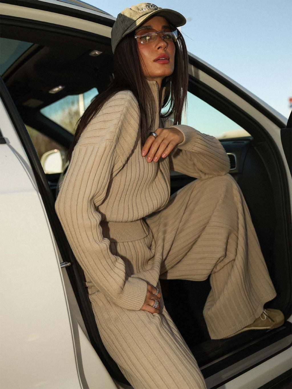 Ribbed Zip Knit Trouser Set
