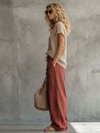 High-Waist-Freizeithose mit Kordelzug und weitem Bein