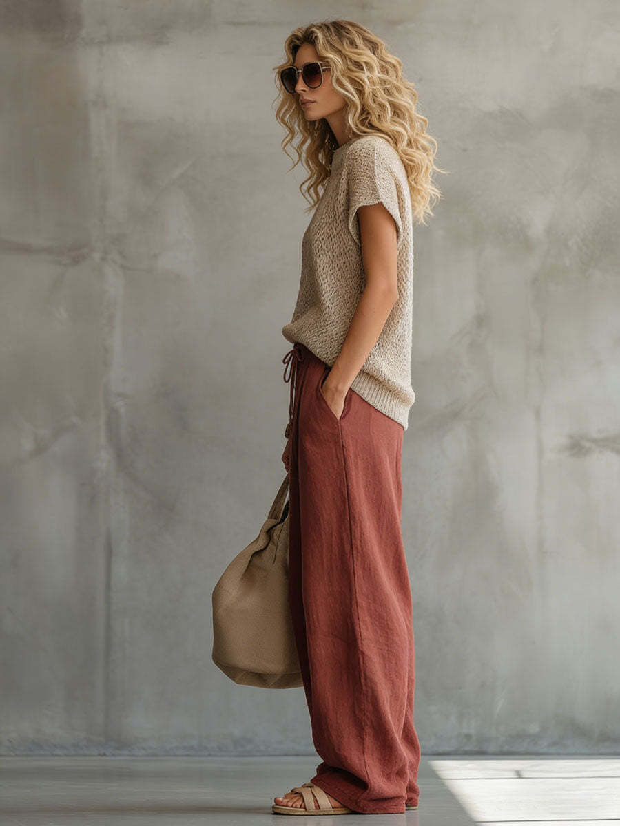 High Waist Drawstring Loose Fit Casual Pants