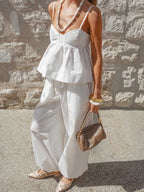 Ruffle Hem Suspender Wide Leg Two Piece Set