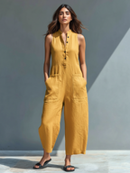 Ärmelloser Leinen-Jumpsuit mit Knopfleiste