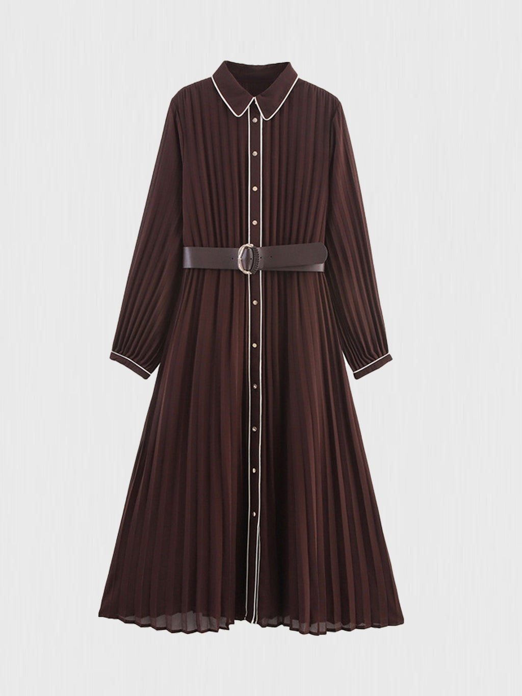 Pleated Belted Maxi Shirt Dress