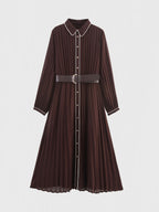 Pleated Belted Maxi Shirt Dress