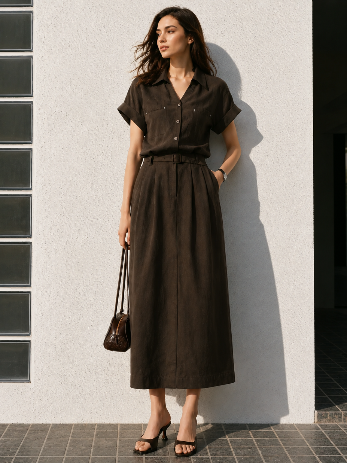 Utility Lyocell Shirt Midi Dress