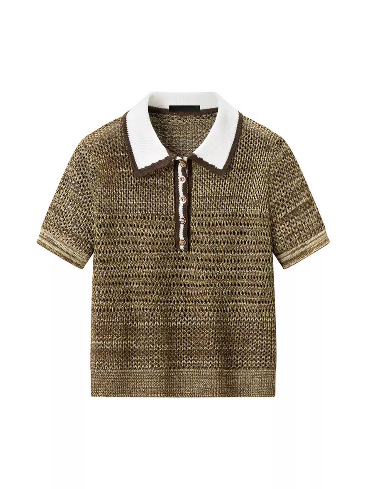 Contrast-Collar Pointelle Knit Polo