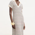 Striped V-Neck Knit Polo Maxi Dress
