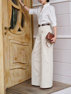 Band-Collar Button-Front Blouse