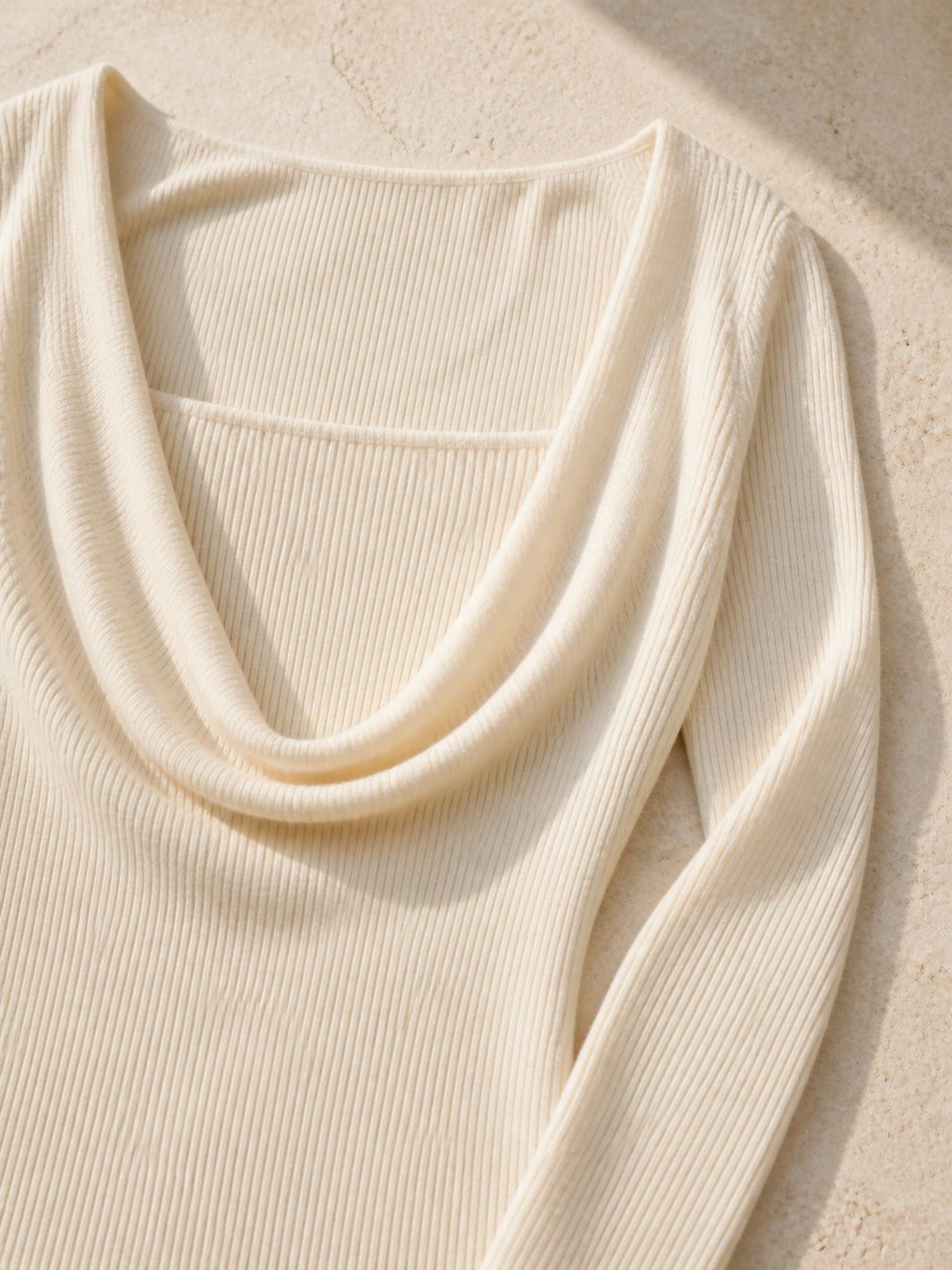 Cowl Neck Ribbed Knit Sweater