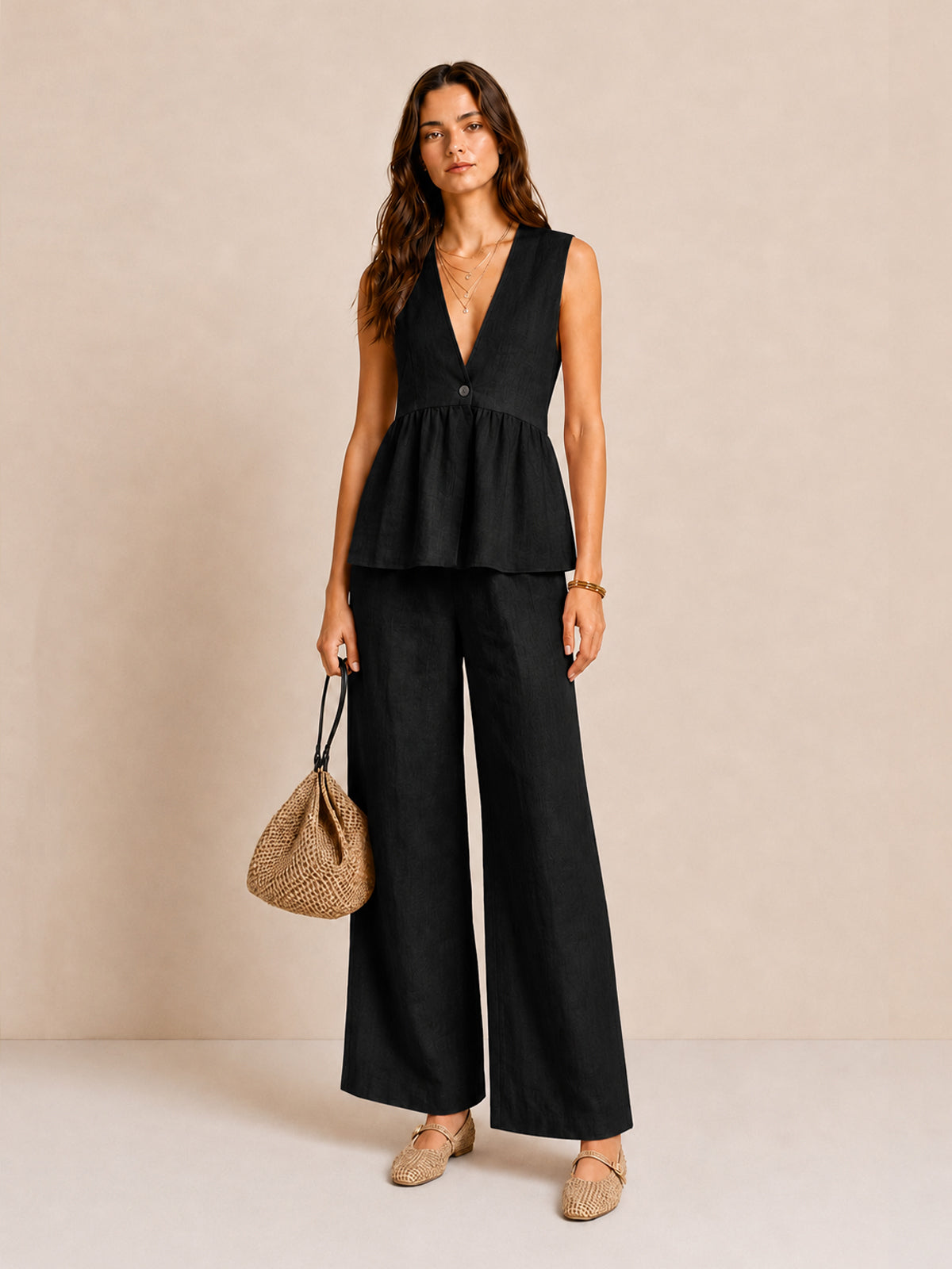 Linen Ruffled Two-Piece Set