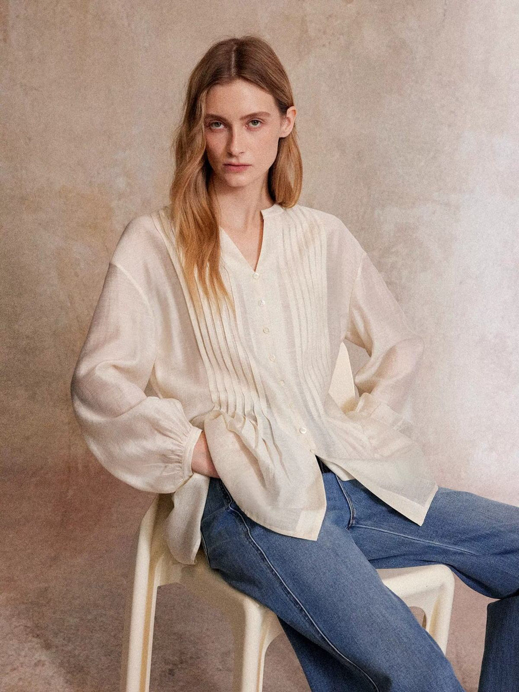 Pintuck Front Lyocell Blouse