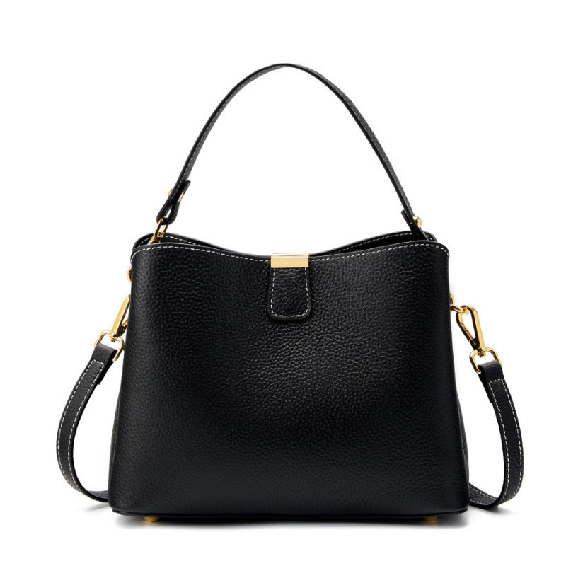 Cowhide Leather Bucket Bag