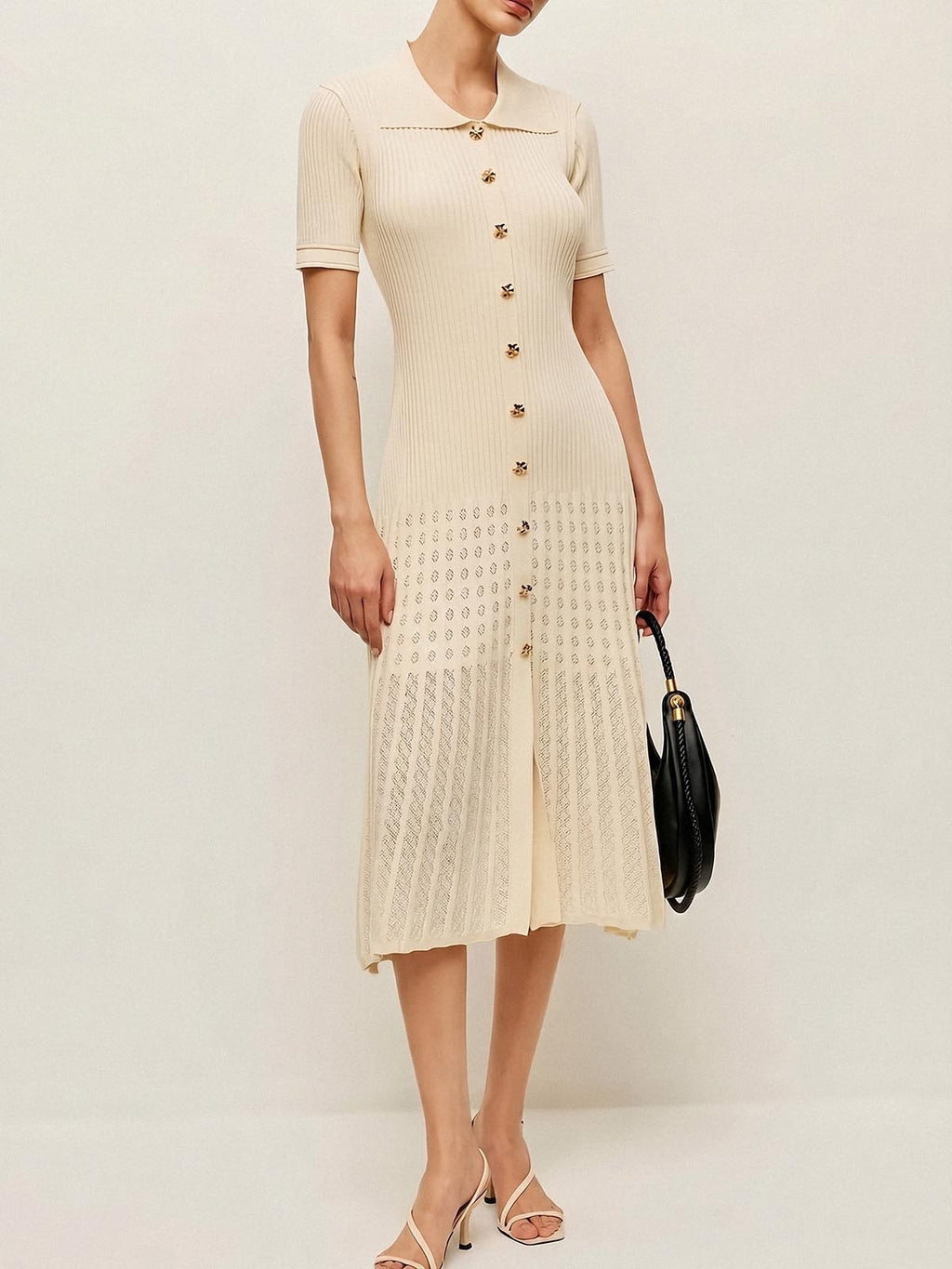 Collared Knit Button Down Midi Dress