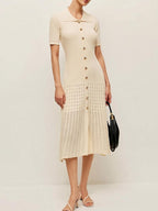 Collared Knit Button Down Midi Dress